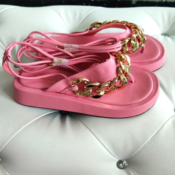 Pink gladiator chain lace up sandals - Picture 10 of 12
